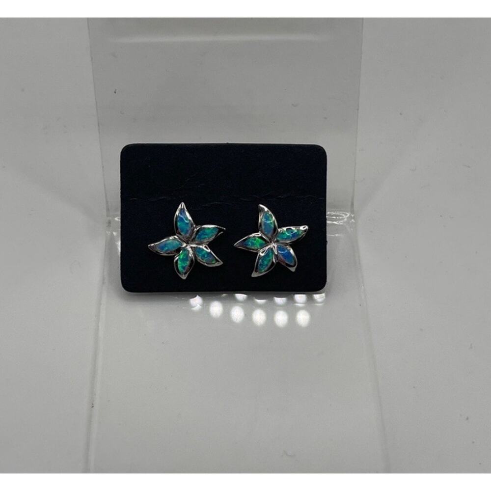 925 Sterling Silver Turquoise Starfish Post Earrings 1/2” - Picture 3 of 6